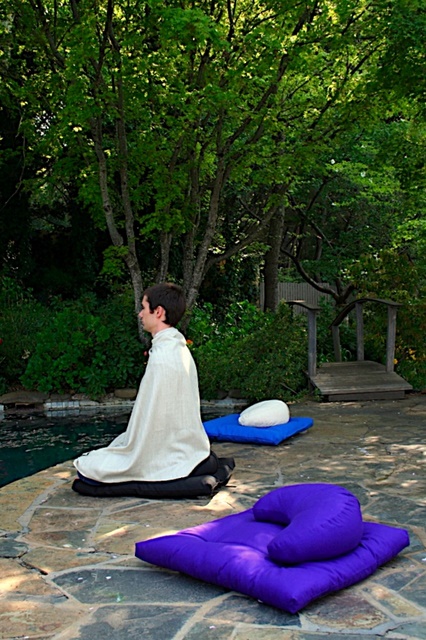 Meditating with a Zabuton and Crescent Cushion